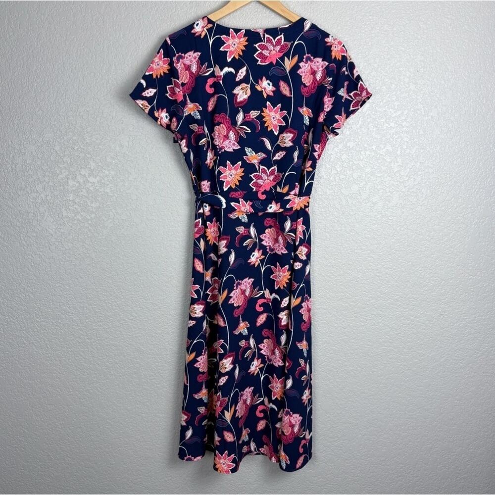 Loft NWT Floral Tie Waist Dress Navy Blue & Pink 10 Spring Romantic Button Front - Picture 8 of 13